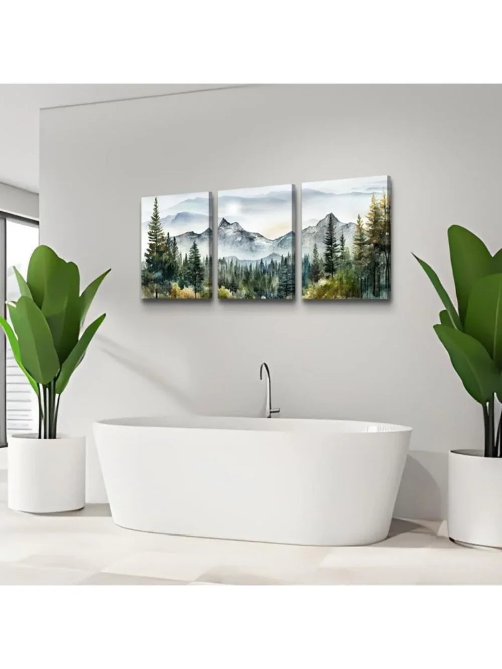 Modern Abstract Mountain Forest Canvas Art Prints - 3 Piece Framed Wall Decor